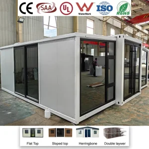 Panoramic Glass Curtain Wall Double Wing Expandable Container House for Garden Office Studio