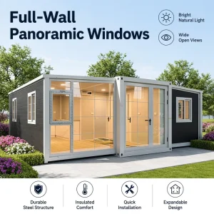Panoramic View 20ft Expandable Container House with Warm Shell Full-Wall Panoramic Windows for Viral Airbnb Marketing Attraction