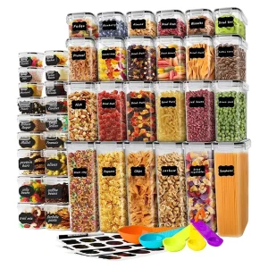 Pantry 42 Pieces Set BPA Free Airtight Plastic Stackable Kitchen Organizer Cereal Dry Food Storage Bin Box Container