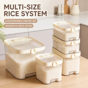 Pantry-organized Rice Flour Storage Bucket Plastic Sealed Container with Press-Out Design for Other Grains
