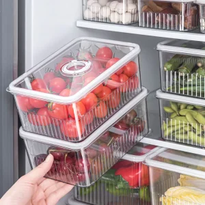 Pet Refrigerator Storage Box White Transparent Large Capacity Plastic Storage Box 3 Pieces Set Sealed Preservation Box
