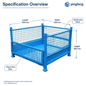 Pingfang Steel Wire Mesh Container With Powder Coating 50x50mm Mesh Grid Professional Storage Solutions