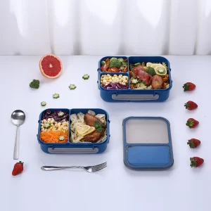 Plastic Bento Box 2 Compartments Children Kids School Lunchbox Leak Proof Eco Friendly Dishwasher Safe Stackable 1.1L Capacity
