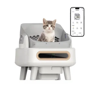 Plastic Cat Litter Box with Splash Proof Foldable Lid Closed Top Entrance Cat Potty Made From Sand and PP Material