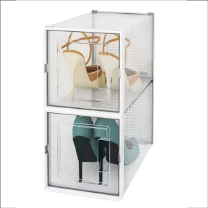 Plastic Container Drawer Type Foldable Stackable Shoe Box Transparent Collapsible Storage Bin
