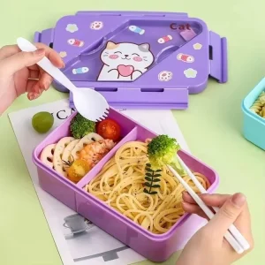 Plastic Customized Kids Lunch Box with Fork Shaped Spoon for Student and Teenager