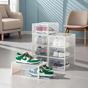 Plastic Foldable Shoe Storage Boxes with Dustproof Cover Space Saving Design for Home Entryway