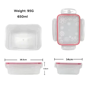 Plastic Heatable Food Container with Plastic Lid 650ml Capacity Various Sizes Storage Lunch Bento Box