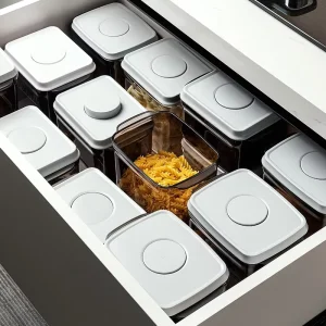 Plastic Jar Fridge Pantry Organizer Kitchen Storage Boxes & Bins Stackable Airtight Food Storage Container with Lids
