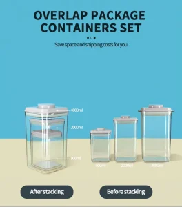 Plastic Jar Fridge Pantry Organizer Kitchen Storage Boxes & Bins Stackable Airtight Food Storage Container with Lids