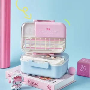 Plastic Kid Lunch Bento Box With Dipping Sauce Container School Student Children Food Storage Container Lunch Box Camping Travel