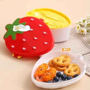 Plastic Lunch Box Cartoon Strawberry Style for Kids Students Compartment Bento Microwave safe Food grade Portable Container
