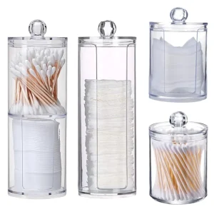 Plastic Makeup Organizer Round Cosmetic Storage Cotton Pad Dispenser Container Holder