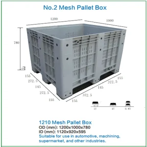 Plastic Pallet Box Single Faced 4 Way Large Bulk Container 1200 X 1000 X780 mm Open Deck with Lids