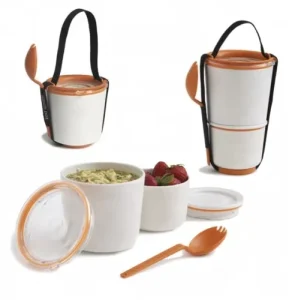 Plastic Portable Leak Proof Lunch Box for Kids School Use with Plastic Lid Dual Tier Foldable Food Storage Container
