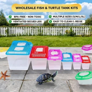 Plastic Reptile Tank Turtle Aquarium Terrarium Portable Breeding Box Small Animal Transport Container with Lid
