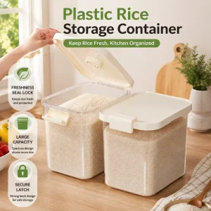 Plastic Rice Storage Container Home Use Nordic Style Kitchen Insect-Proof Moisture-Proof Sealed 20-Pound