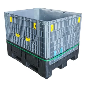 Plastic Storage 2 Drop Doors Bulk Folding Bins Collapsible Steel Industrial Large Container