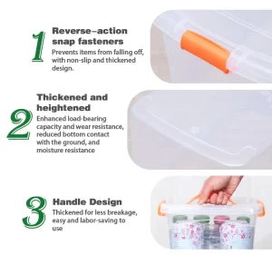 Plastic Storage Container Box With Latching Lid Stackable Organizer for Home Office Pantry