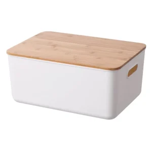 Plastic Storage Container Boxes Stackable Storage Bins with Bamboo Lids and Handles