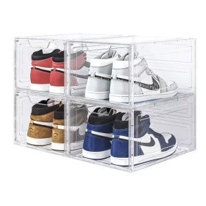 Plastic Transparent Shoe Box with Magnetic Door Shoe Collection Display Container Household Space Saving Storage Organizer