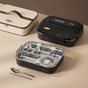 Portable BPA Free 304 Stainless Steel Food Storage Container 5 Compartments Large Capacity Leak Proof Microwavable Dishwasher