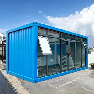 Portable Blue Container Shop Coffee Bar Prefab Glass Wall House Office for Street Store Resort Villa