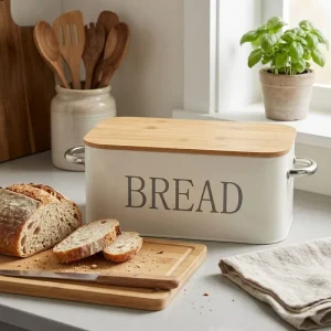 Portable Foldable Iron Oval Bread Container with Bamboo Lid Durable Insulated Food Storage for Kitchen Pantry Bread & Snacks