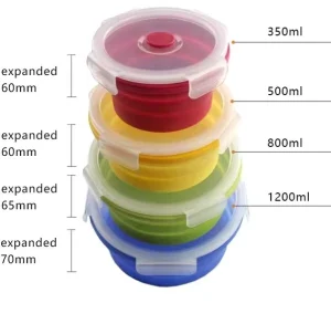 Portable Folding Round Silicone Containers 4 Pack Heat Resistant Leakproof Heatable with Lids