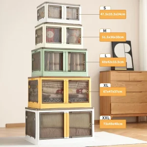 Portable Folding Storage Bin Transparent Stackable Multi Door Container for Multi Size Organization