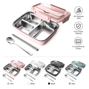 Portable Food Grade Container 304 Stainless Steel Lunch Bento Customized Logo Lunch Box with 3/4 Compartments for Kids Adults