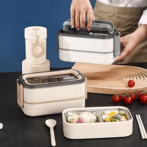 Portable Handle Cutlery Divided Adult Office Picnic Kids School Bento Lunch Box Stainless Steel 3 Layer Lunch Box