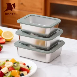 Portable High Capacity Stainless Steel 304 Food Grade Microwavable Stackable Leak Proof Shatterproof Glass Lid for Kitchen