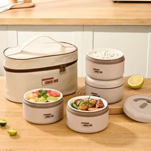 Portable Large Capacity Microwaveable Ceramic Lunch Box for Office Workers Can Be Heated Steamed with Plastic Lid