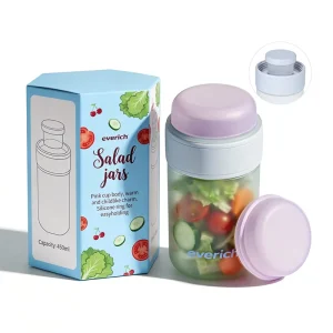 Portable Leakproof Salad Container to Go 450ml BPA Free Food Grade Lunch Jar with Separate Dressing Cup