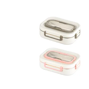 Portable Lock Stainless Steel 3-Compartment Leakproof Eco-Friendly Rectangular Microwave Safe Bento Box for Personal Gift