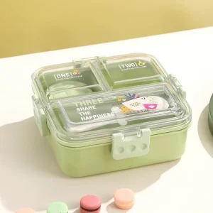 Portable Microwave Lunch Box for Kids Bento Style Built-in Tableware Cartoon Design Heatable Food Container for Toddlers