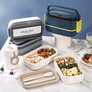 Portable Single Tiffin Meal Box with Compartments Microwave Safe for Students Office Workers Packaged in Carton