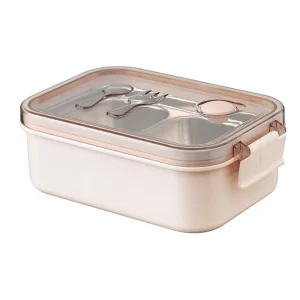 Portable Stainless Steel Cute Microwavable Pure Color Divided High Capacity Lunch Box for Office & Student