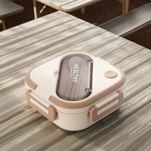 Portable Student Lunch Box with Microwave Compartment Heatable Plastic Fresh Keeping Container for Children for School Use