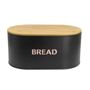 Powder Coated Bread Storage Container Oval Shape Toast Bagel Bread Bin with Bamboo Cutting Board Lid