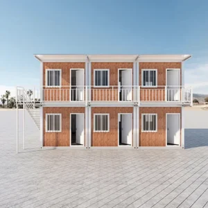 Prefab 6-Room Container Dormitory Double-Storey Wood-Grain Flat-Pack House