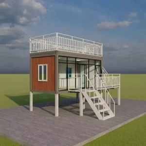 Prefab Foldable Container House 20Ft Raised Stilt Glass Rooftop Terrace Insulated Steel Wood Grain Office Building Hotel