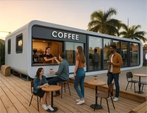Prefab Home Kit Container House Commercial Cabin Kiosk Coffee Shop Retail Pod For Pop-up Business And Ticket Booth