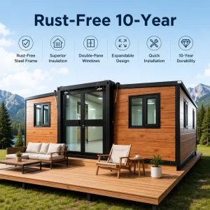 Prefabricated Apartment Building 6 Bedroom Double Wing Expandable Prefabricated Luxury Villa with Wood Grain Sloped Steel Roof