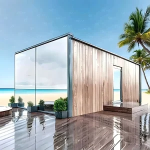 Prefabricated Container House Modular Rectangular Mirror Tempered Glass Cube Design for Office Building Villa Prefab House