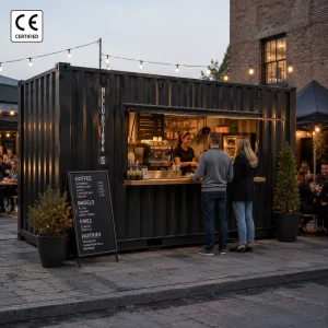 Prefabricated Drive-Thru Container Restaurant with Dual Service Windows for Takeaway with Fully Equipped Commercial Kitchen