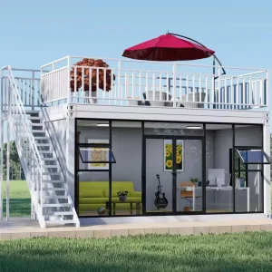 Prefabricated House 20Ft Container Glass Wall Rooftop Terrace Office Studio Insulated Steel Modern Custom OEM ODM