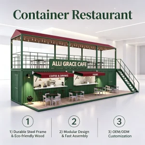 Prefabricated Modular Container Restaurant with Full Kitchen Equipment Fast Food Shipping Container Restaurant China Supplier
