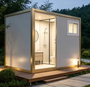 Prefabricated Modular Sanitary Unit with Washbasin, Toilet and Shower for Campsites